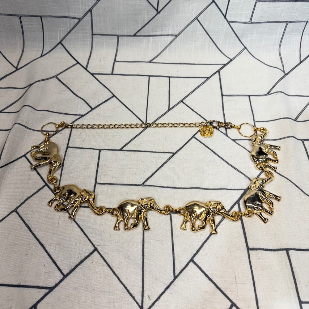 Unbranded Elephant Chain Belt OS Gold Tone Lion Head Charm Vintage Style Boho